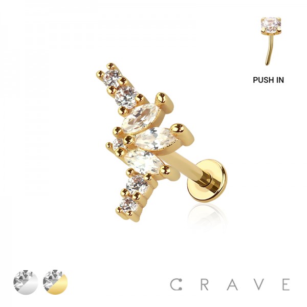 MARQUISE FAN ARCH THREADLESS (PUSH IN) 316L SURGICAL STEEL LABRET SET